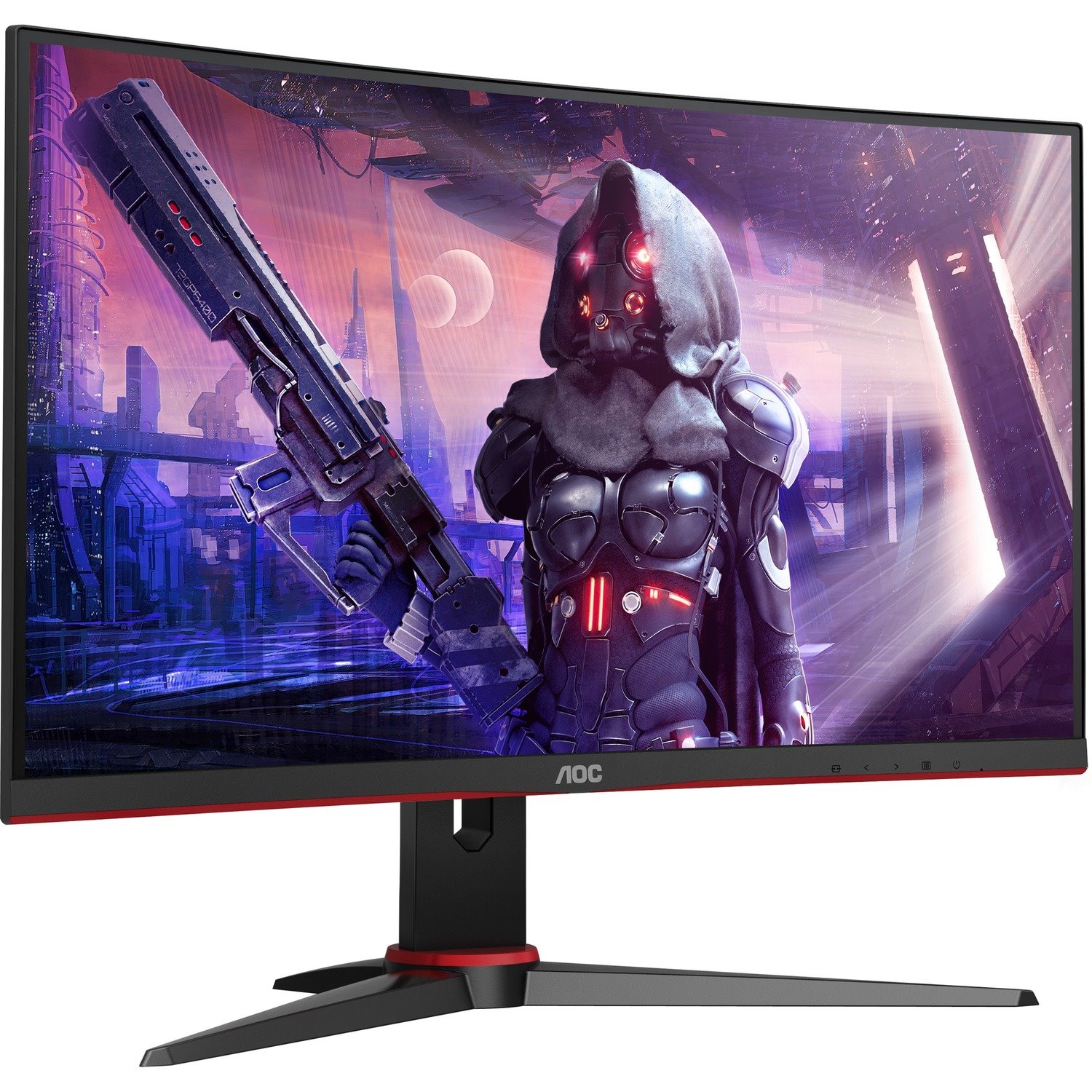 AOC C24G2AE 24" Class Full HD Curved Screen Gaming LCD Monitor - 16:9 - Black Red