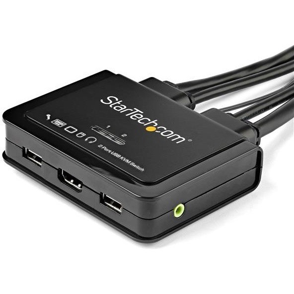 StarTech.com 2-Port HDMI KVM Switch with Built-In Cables - USB 4K 60Hz