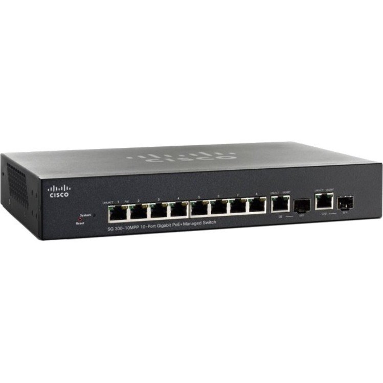 Cisco SG300-10MPP 10-Port Gigabit Max PoE+ Managed Switch