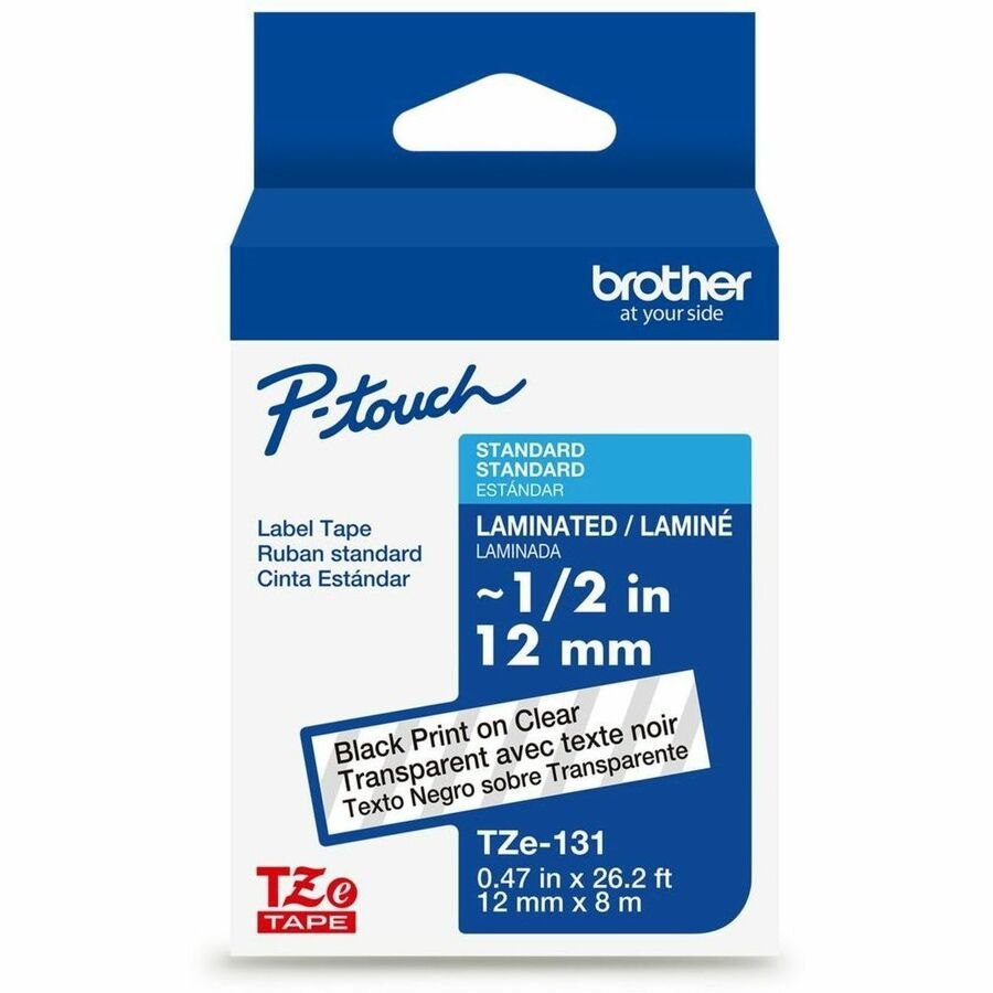 Brother Genuine P-touch TZe131 BK on CLR Label Tape, Laminated, 12mmX8m