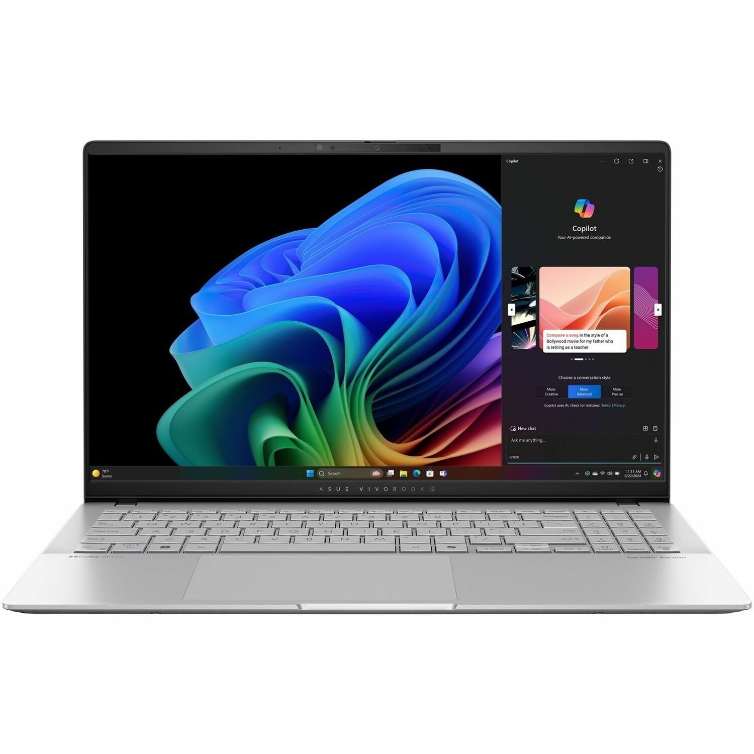 Asus Vivobook S 15 S5507 S5507QA-SB91-CB 15.6" Copilot+ PC Notebook - 3K - Qualcomm Snapdragon X Elite X1E-78-100 - 16 GB - 1 TB SSD - Cool Silver