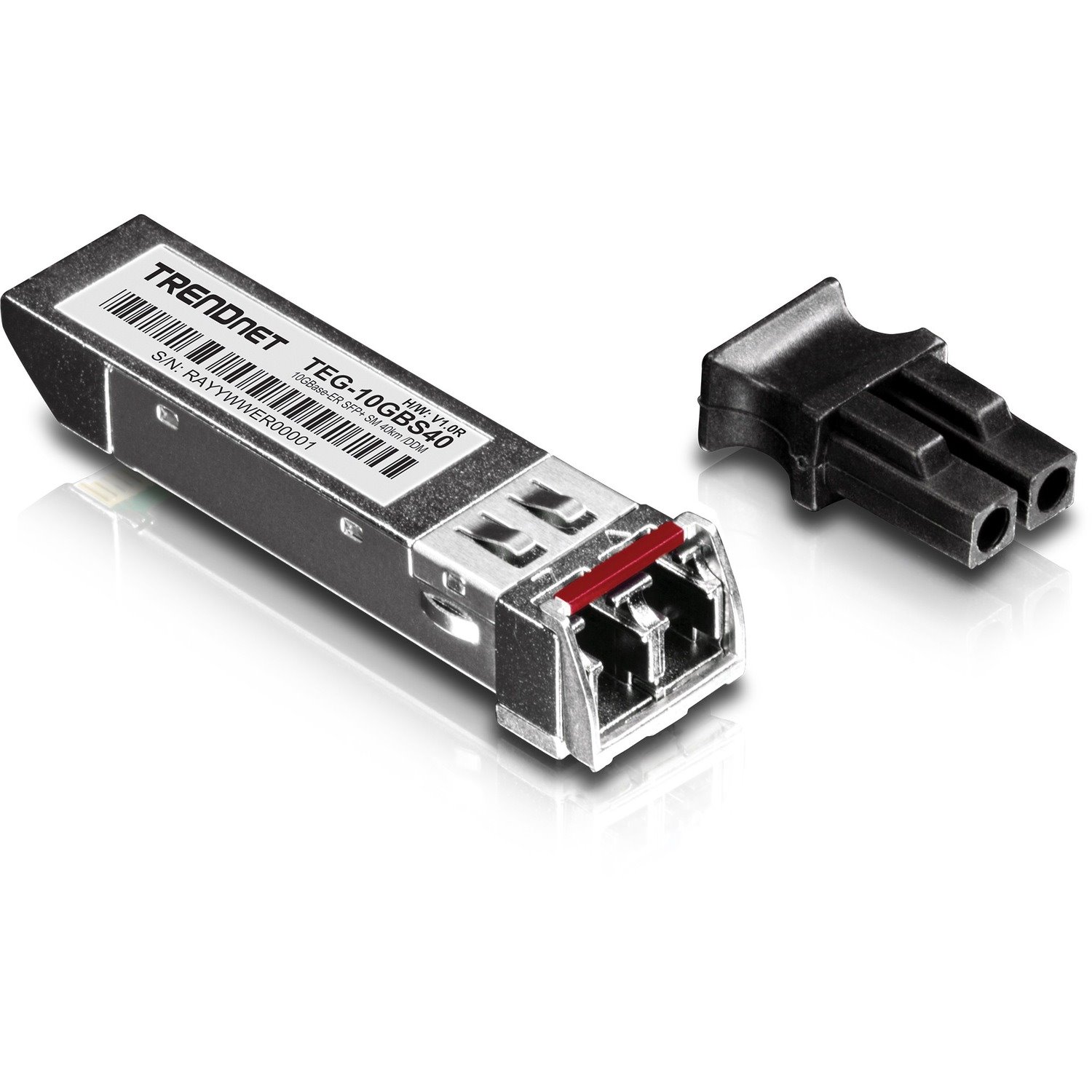 TRENDnet SFP to RJ45 10GBASE-ER SFP+ Single Mode LC Module; TEG-10GBS40; Up to 40 km (24.9 Miles); Hot Pluggable SFP+ Transceiver; 1550nm Wavelength; 3.3 V Power Supply; Lifetime Protection