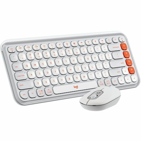 Logitech POP ICON COMBO, Bluetooth Keyboard and Mouse Combo, Comfortable Typing, Programmable Keys and Buttons, Quiet Clicks (Off-white & Orange)