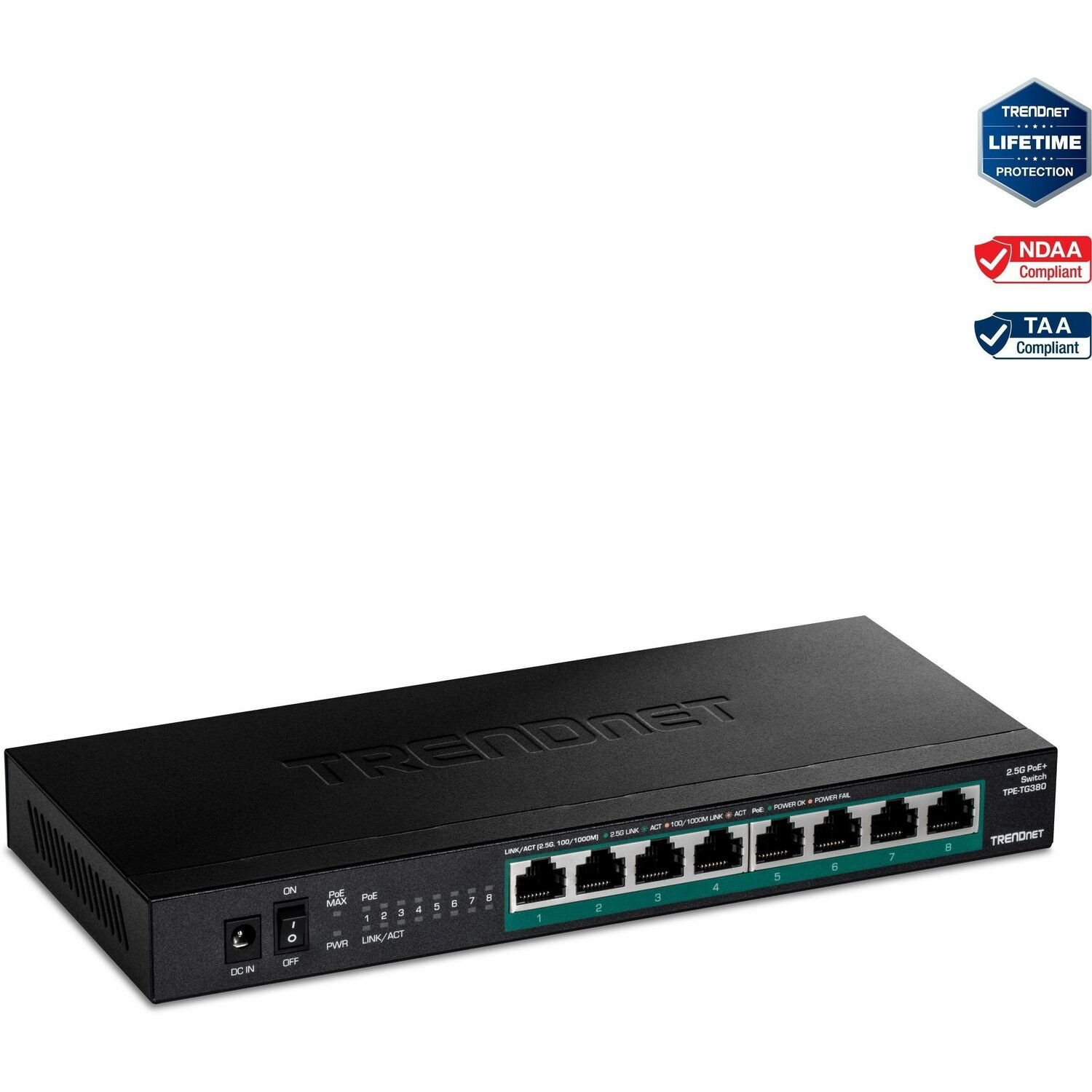 TRENDnet TPE-TG380 8 Ports Ethernet Switch - 2.5 Gigabit Ethernet - 2.5GBase-T - TAA Compliant