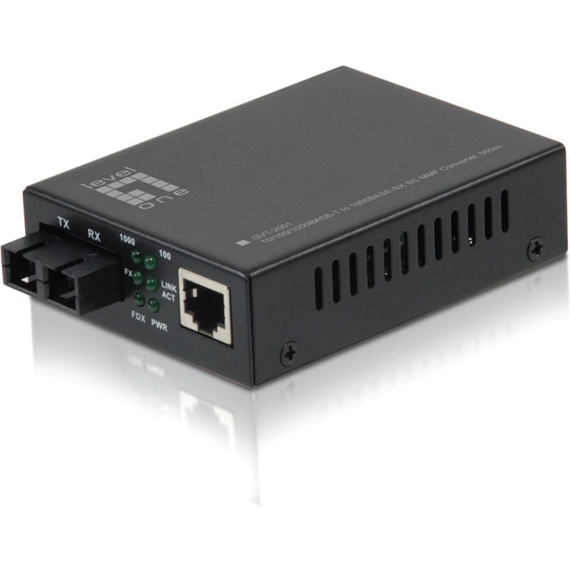 LevelOne GVT-2001 10/100/1000BASE-T to 1000BASE-SX MMF SC Mini Media Converter, 550m