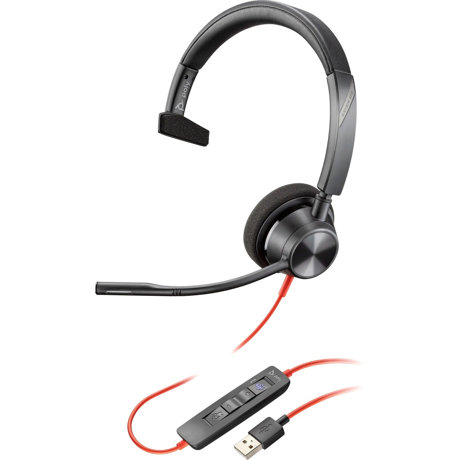 Poly Blackwire 3310 Wired On-ear, Over-the-head Mono Headset - Black