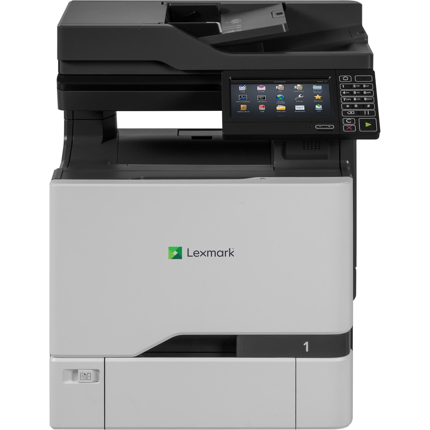 Lexmark CX725dhe Laser Multifunction Printer-Color-Copier/Fax/Scanner-50 ppm Mono/50 ppm Color Print-1200x1200 Print-Automatic Duplex Print-150000 Pages Monthly-650 sheets Input-Color Scanner-600 Optical Scan-Color Fax-Gigabit Ethernet