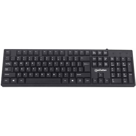 Manhattan Keyboard UK USB Wired, Standard Qwerty layout, Black, Full Size Keys, Cable 1.5m, USB-A connection, Plug and Play, Three Year Warranty, Retail Boxed