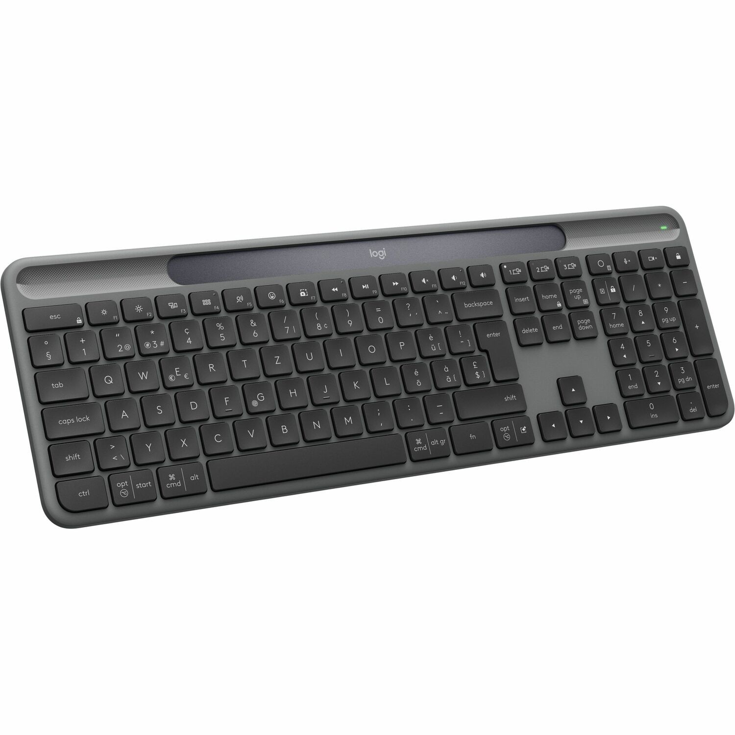 Logitech Signature Slim Solar+ K980 Toetsenbord - Full-size - Draadloos Verbinding - USB type A, USB Type C Interface - Frans - Grafiet