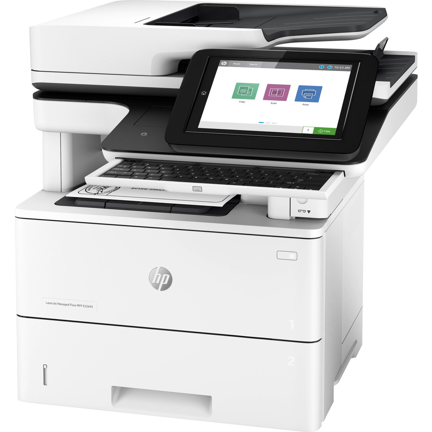 HP LaserJet Managed E52645c Laser Multifunction Printer-Monochrome-Copier/Scanner-45 ppm Mono Print-1200x1200 Print-Automatic Duplex Print-150000 Pages Monthly-650 sheets Input-Color Scanner-600 Optical Scan-Gigabit Ethernet Ethernet