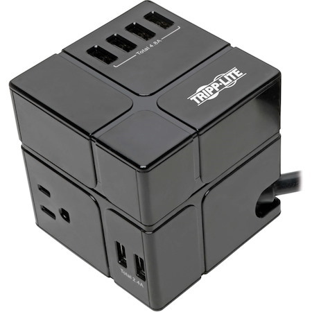Eaton Tripp Lite Series Safe-IT 3-Outlet Cube Surge Protector, 5-15R Outlets, 6 USB Charging Ports, 8 ft. (2.4 m) Cord, Antimicrobial Protection