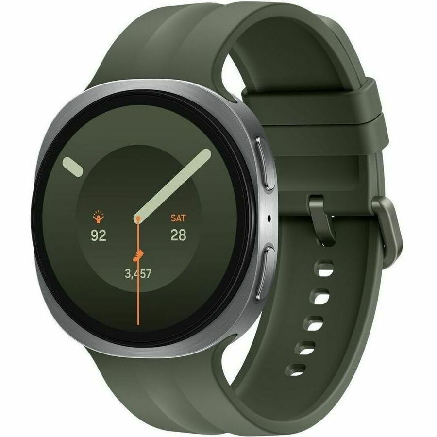 Samsung Galaxy Watch9 SM-L355F Smart Watch - 46 mm Case Height - 43.70 mm Case Width - Silver Body Color - Olive Band Color - Armor Aluminum Case Material - Wireless LAN - 4G - LTE, UMTS