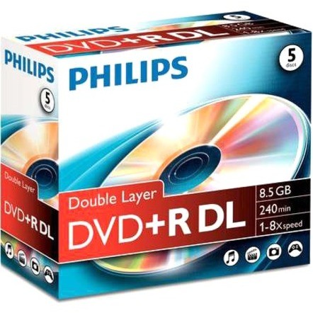 Philips DR8S8J05C/00 DVD Recordable Media - DVD+R DL - 8x - 8.50 GB - 5