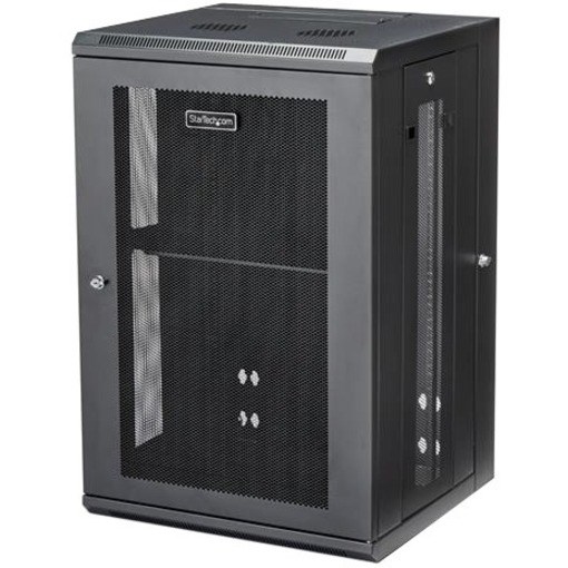 StarTech.com 4-Post 18U Wall Mount Network Cabinet, 19" Hinged Wall-Mounted Server Rack for Data / IT Equipment, Lockable Rack Enclosure