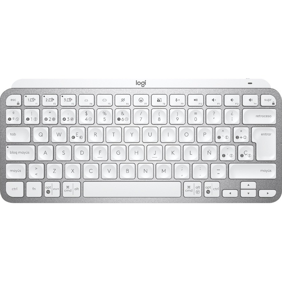 Logitech MX Keys Mini Keyboard - Wireless Connectivity - LED - Spanish - QWERTY Layout - Pale Gray