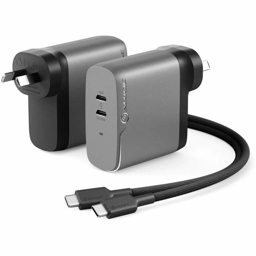 Alogic 68W Rapid Power 2 Port USB-C GaN Charger WITH USB-C CHARGING CABLE