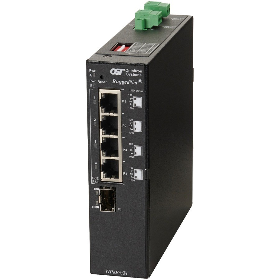 Omnitron Systems RuggedNet Unmanaged Industrial Gigabit PoE+, SFP, RJ-45, Ethernet Fiber Switch