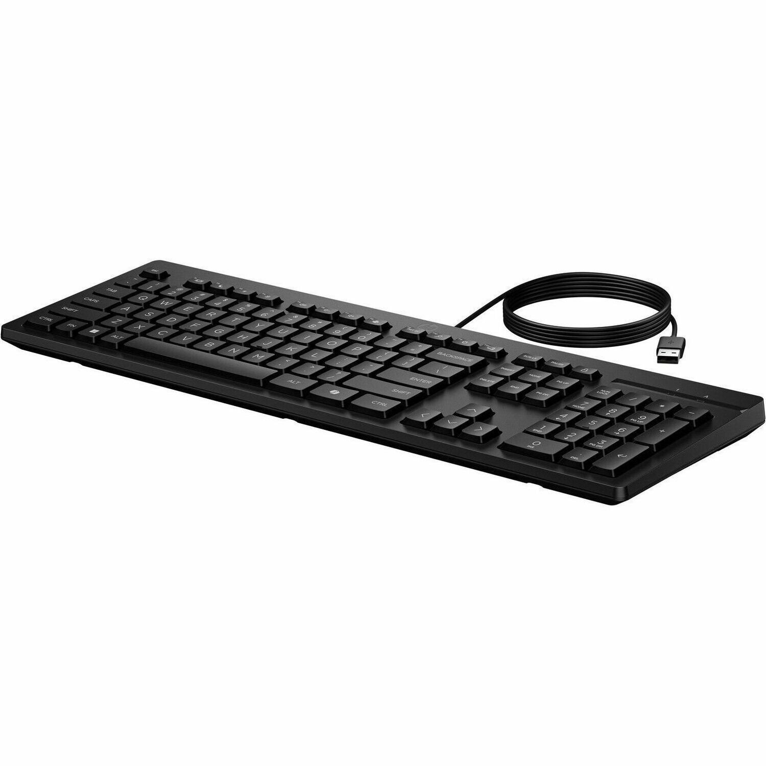 HP 125 Keyboard - Cable Connectivity - USB Type A Interface - Black