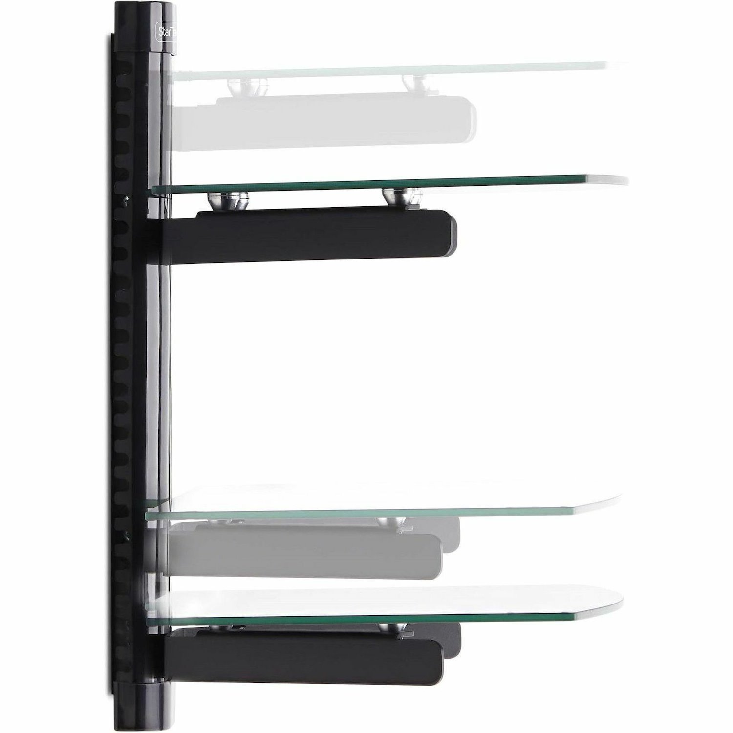 StarTech.com Dual Floating Wall-Mounted AV Shelves, Adjustable Height Shelf For Under TV A/V Equipment, Black Tempered Glass Shelves