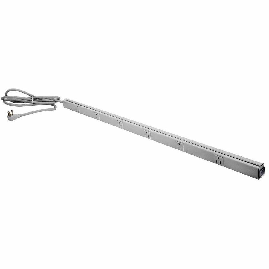 Hubbell Premise Wiring Metal PlugTrak, 40" , 15A 6 Receptacle, 6' Cord and Plug, Gray
