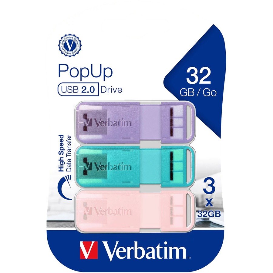 Verbatim Store 'n' Go PopUp 32 GB USB 2.0 Flash Drive - Aqua, Purple