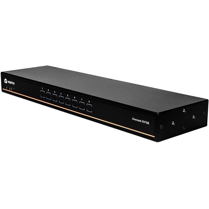 Vertiv Avocent AV108 KVM Switch | 8 port | Rackmount | Desktop | Single-User | USB | OSD | Touch Button | Hotkey | Cascade | Internal Power Supply