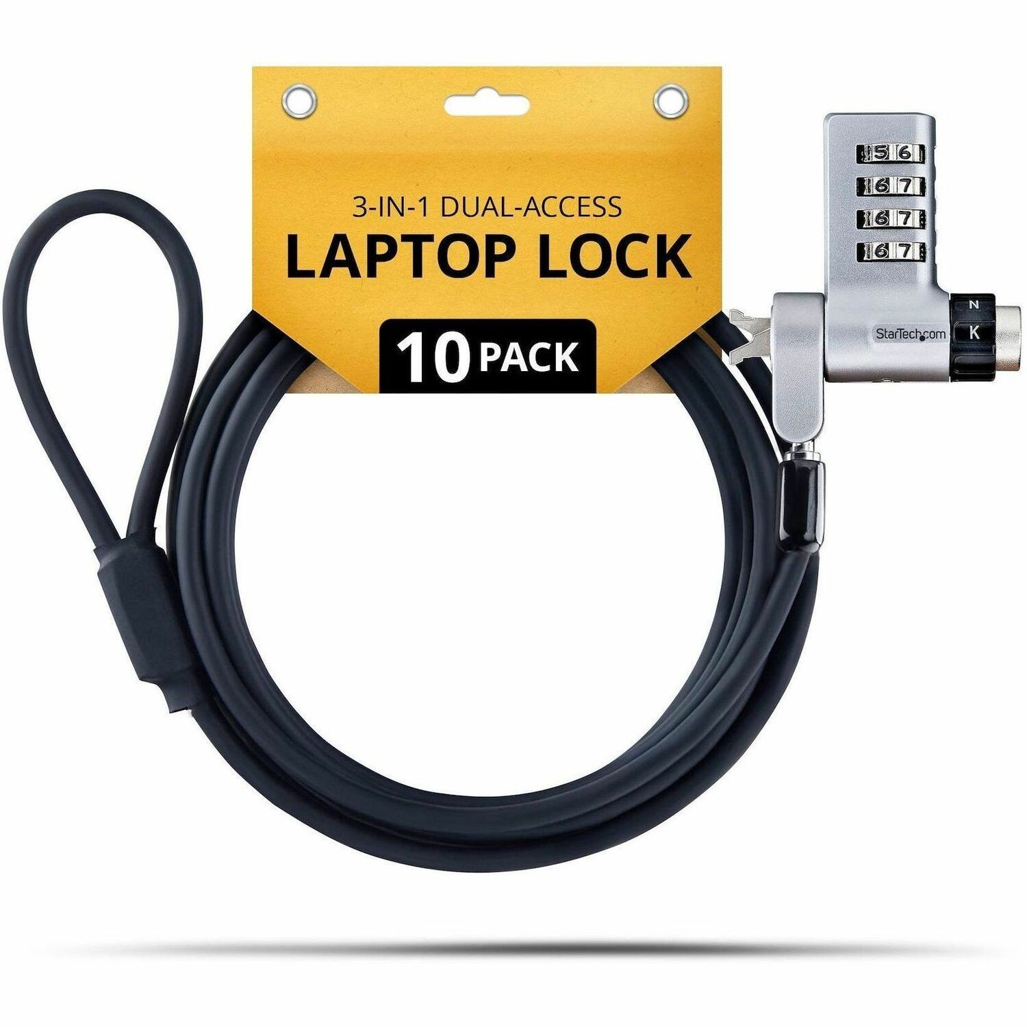 StarTech 10-Pack 3-in-1 Dual-Access Laptop Lock, 6.6ft (2m) Keyed Alike/Combination for Noble Wedge&reg;/Nano/K-Slot; Anti-Theft, TAA
