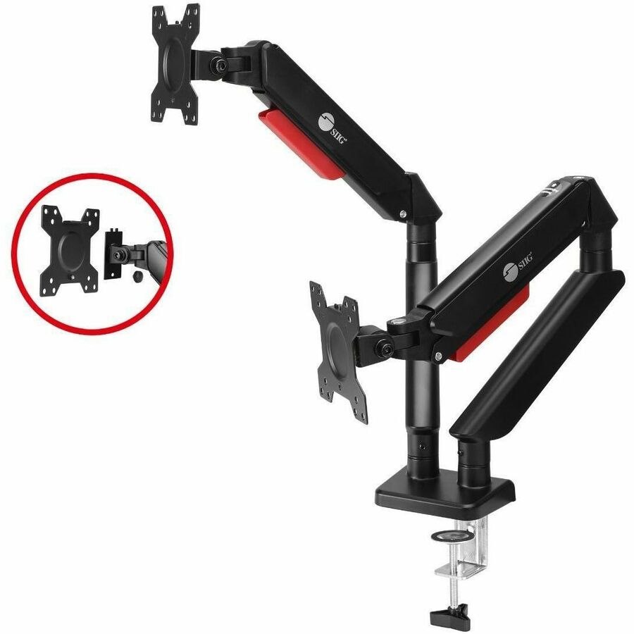SIIG Dual Monitor Gas Spring Arm Desk Mount - 13" to 32" - Max Load 22 lbs - VESA 75/100mm