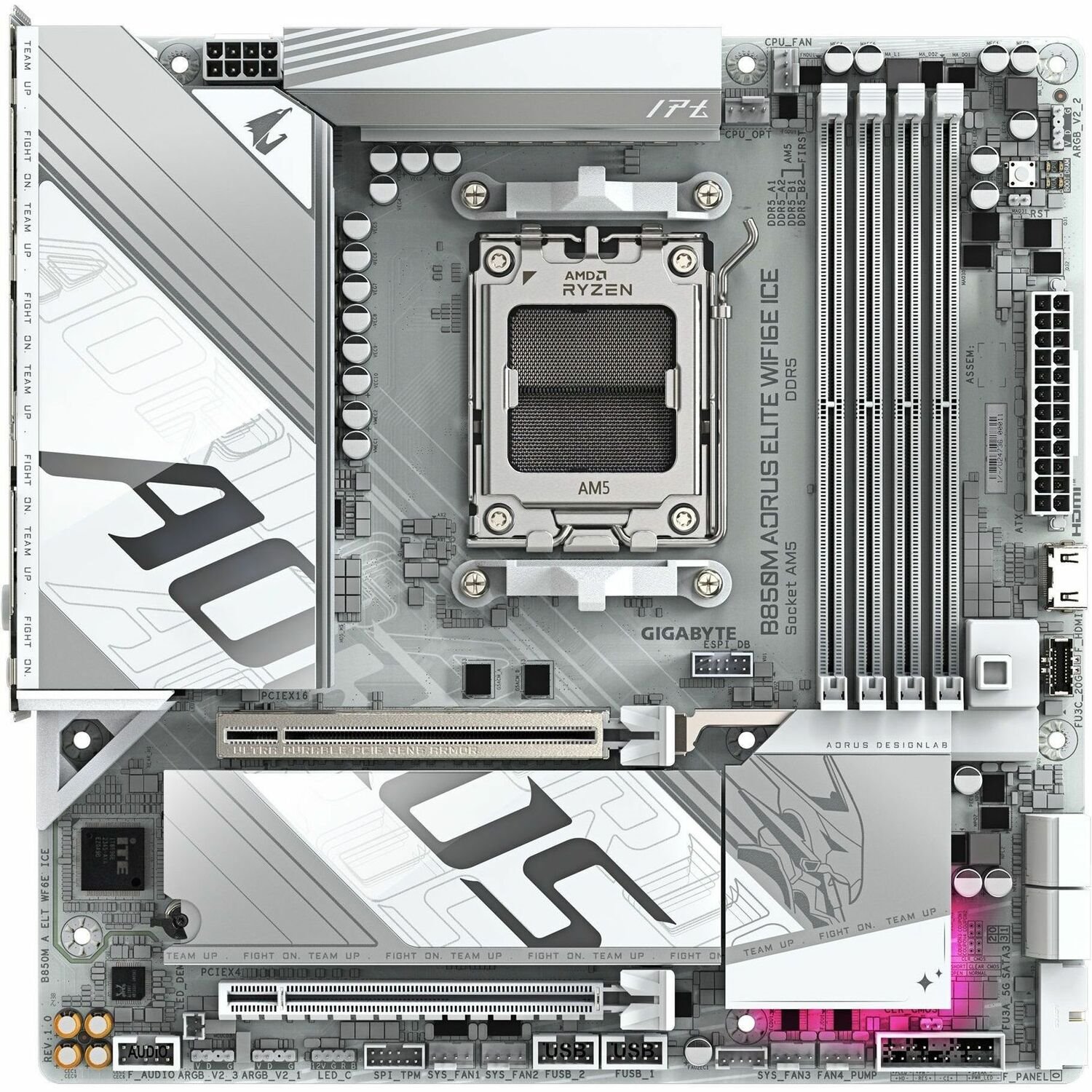 Aorus Ultra Durable B850M A ELT WF6E ICE Gaming Desktop Motherboard - AMD B850 Chipset - Socket AM5 - Micro ATX