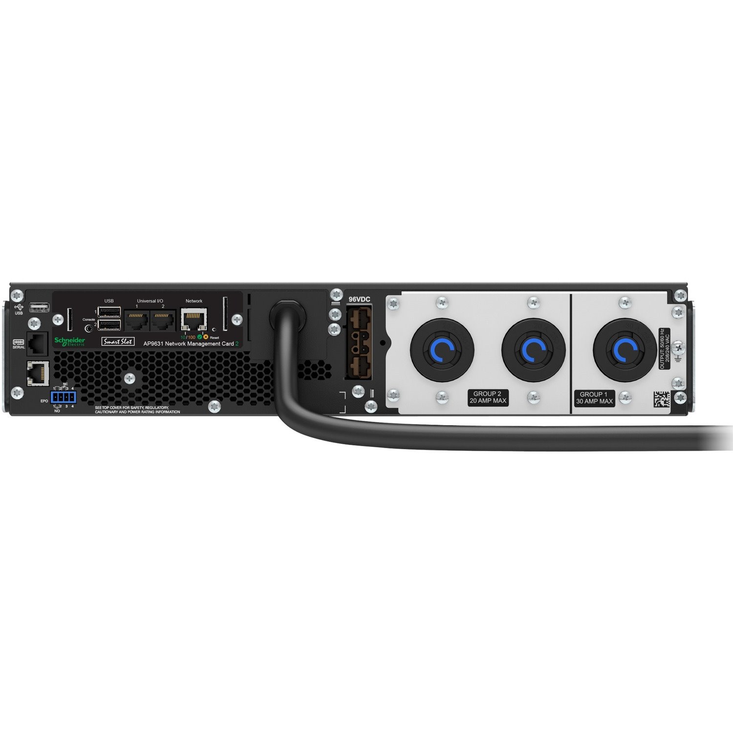 APC Smart-UPS On-Line, 3kVA, Rackmount 2U, 208V, 2x L6-20R+1x L6-30R NEMA outlets, Network Card, Extended runtime, W/ rail kit