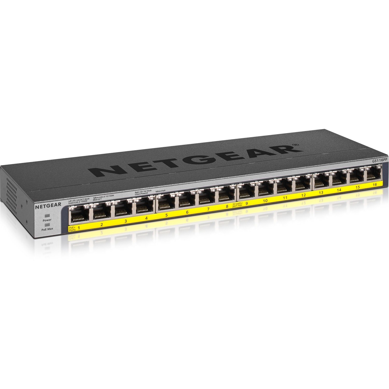 Netgear 16-Port PoE/PoE+ Gigabit Ethernet Unmanaged Switch (GS116PP)