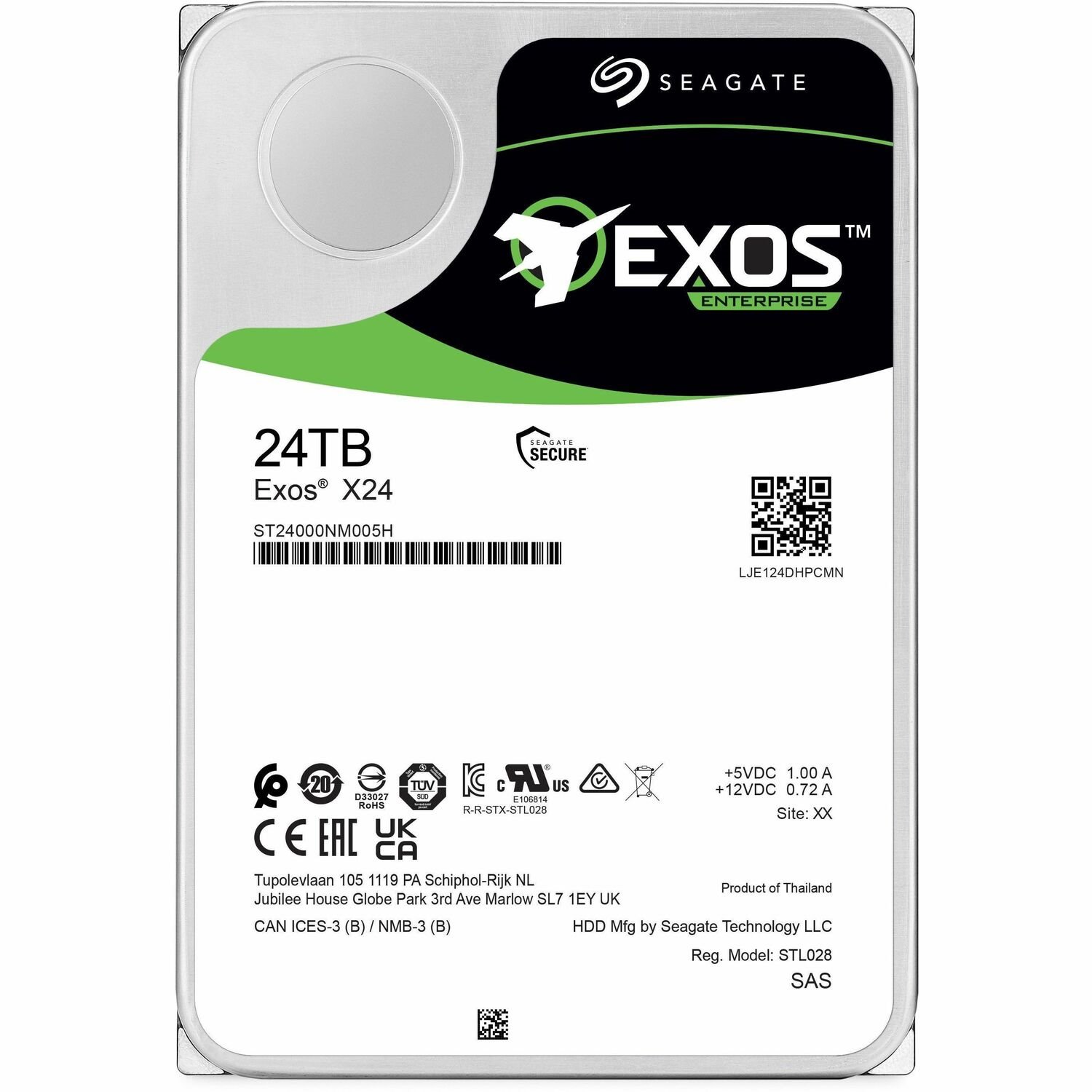 Seagate Exos X24 ST24000NM005H 24 TB Hard Drive - 3.5" Internal - SAS (12Gb/s SAS) - Conventional Magnetic Recording (CMR) Method