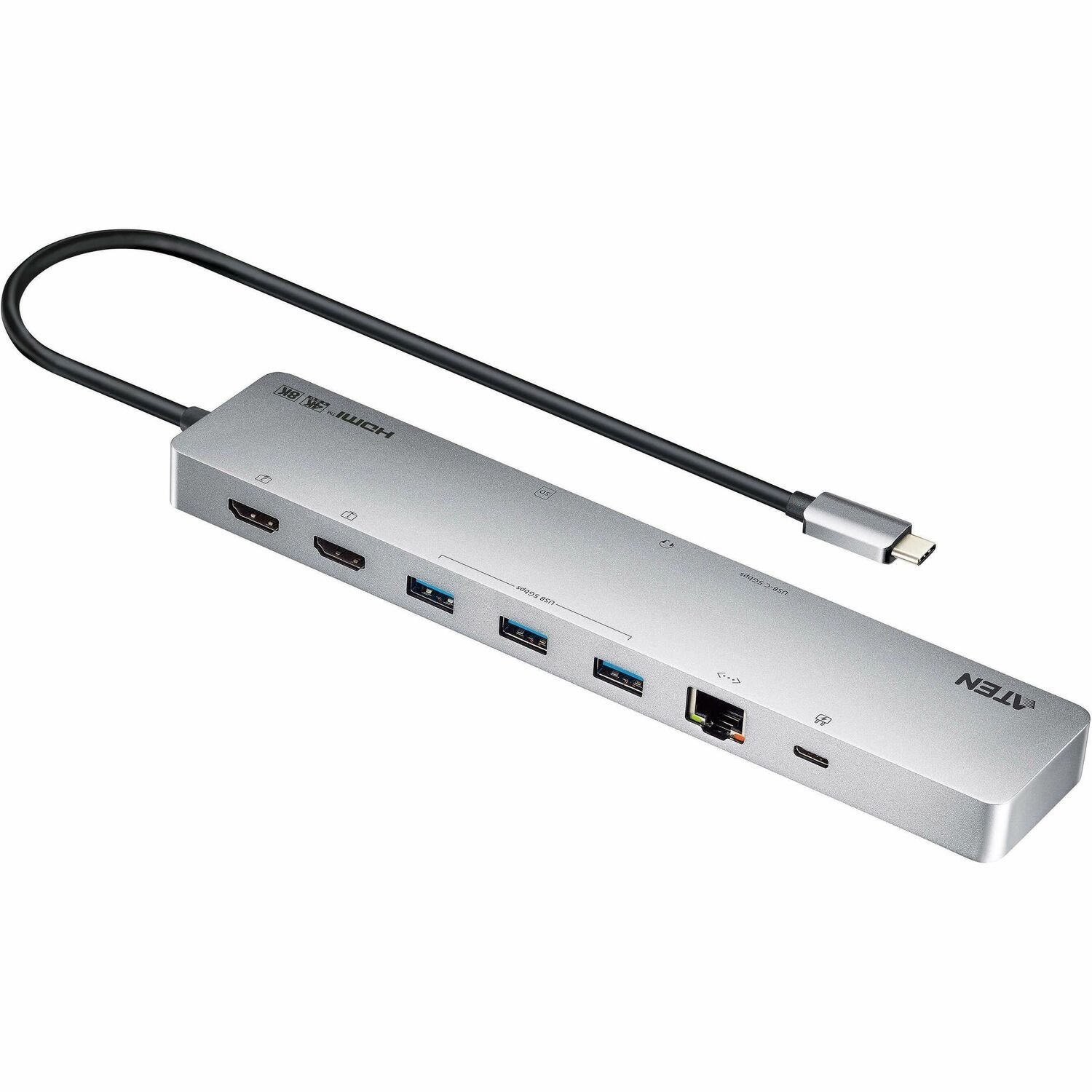 ATEN UH3240 USB 3.2 (Gen 1) Type C Docking Station for Workstation, Flash Drive - Charging Capability - Memory Card Reader - SD, SDHC, SDXC