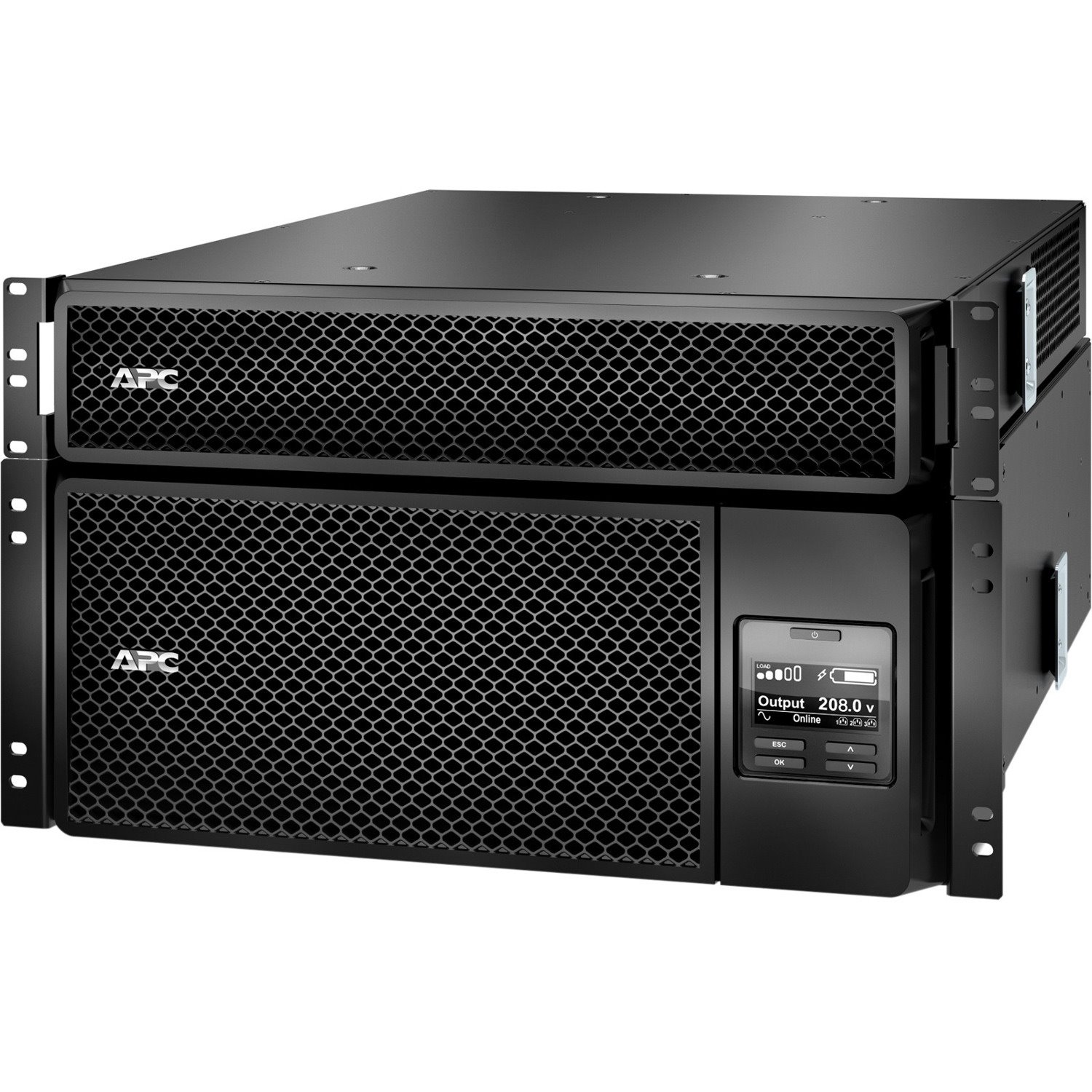 APC Smart-UPS On-Line, 6kVA/6kW, Rackmount 6U, 208V, 12x 5-20R+2x L6-20R+2x L6-30R NEMA, Network Card+SmartSlot, W/ transformer 208V-120V, W/ rail kit