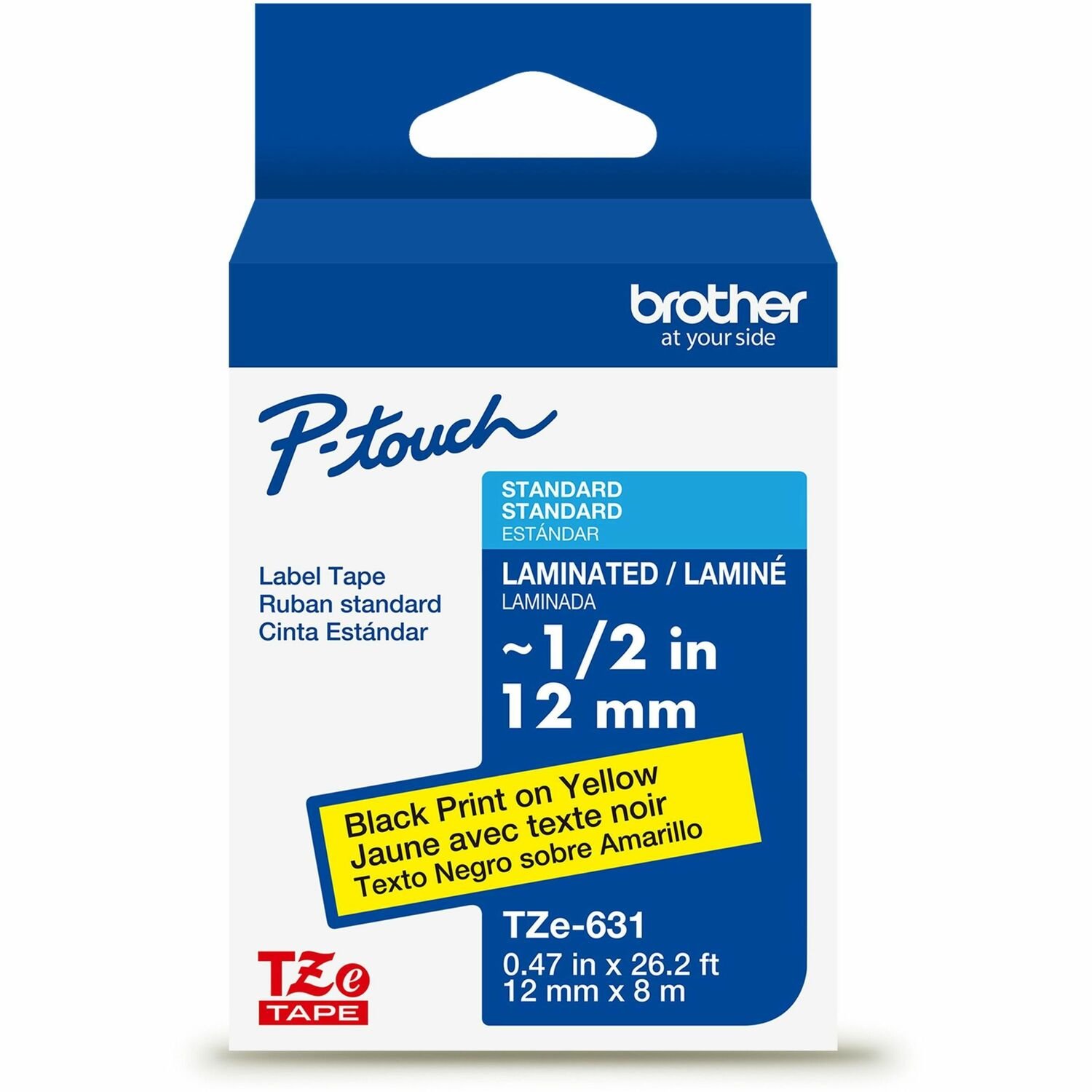 Brother Genuine P-touch TZe631 BK on YL Label Tape, Laminated, 12mmX8m