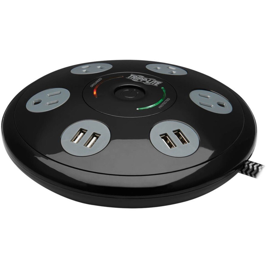 Eaton Tripp Lite Series Conference Power Surge Protector - 4 NEMA 5-15R Outlets, 4 USB-A Ports, 6-ft. (1.83 m) Cord, Black