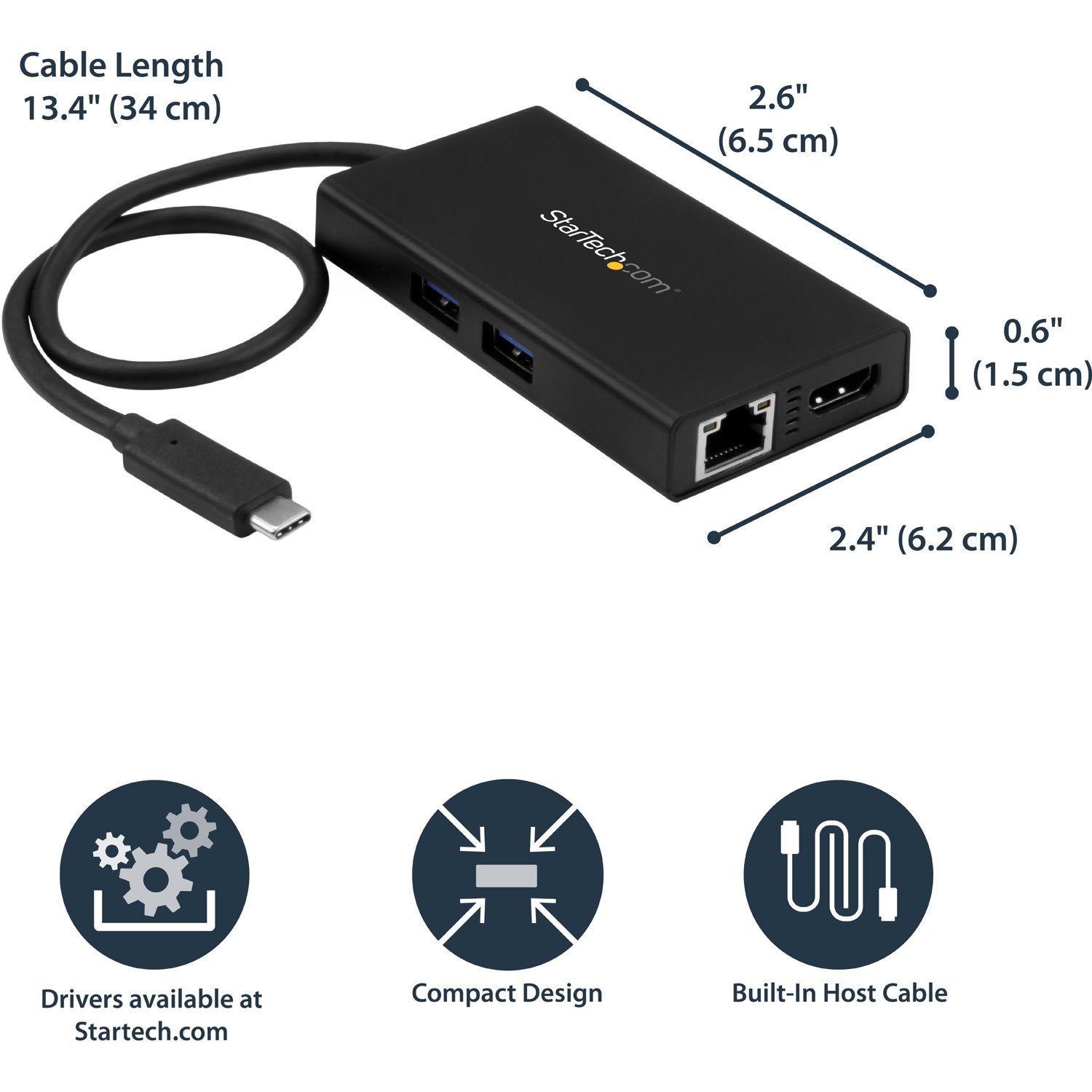 StarTech.com USB-C Multiport Adapter - USB-C Travel Dock w/ 4K HDMI - 60W PD Pass-Through, GbE, 2x USB-A - Mini USB Type-C Docking Station