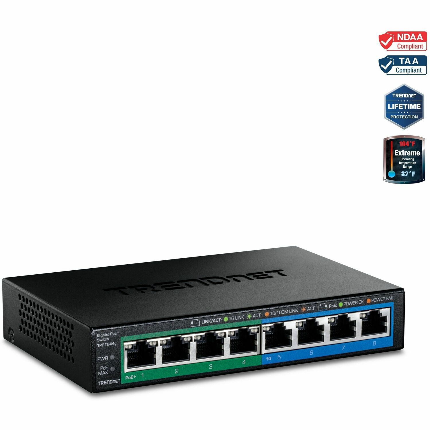 TRENDnet GREENnet TPE-TG44g 8 Poorten Ethernetswitch - Gigabit Ethernet - 10/100/1000Base-T - Nieuw - TAA Compliant
