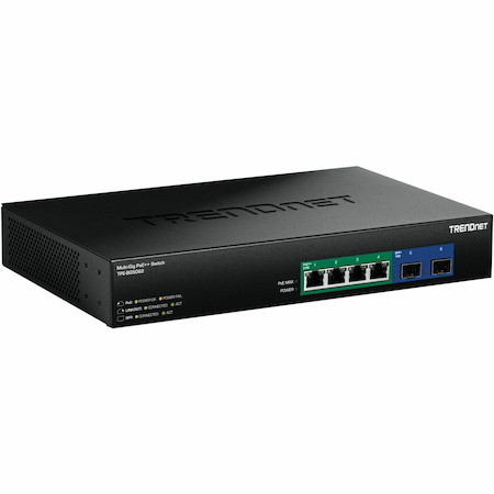 TRENDnet 6-Port 2.5G GaN Power PoE++ Switch with 10G SFP+ Ports (240W), TPE-BG5062, 4 x 2.5G PoE++ Ports, 2 x 10G SFP+ Ports, 240W, 60Gbps, NDAA TAA Compliant for Government use, Lifetime Protection