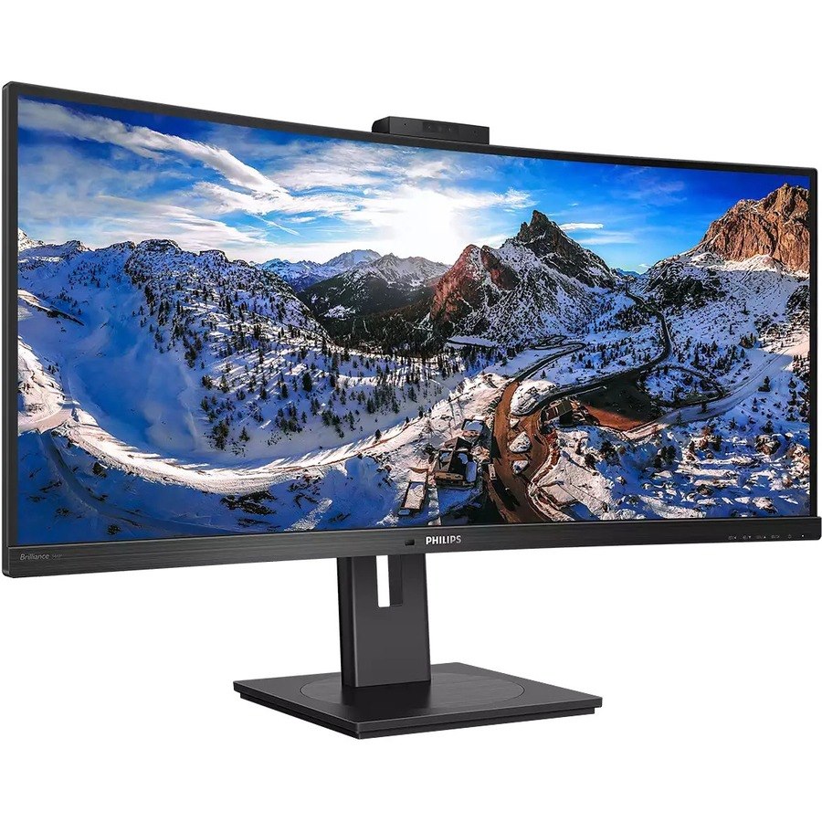 Philips 346P1CRH 34" Class Webcam WQHD Curved Screen LCD Monitor - 21:9 - Textured Black