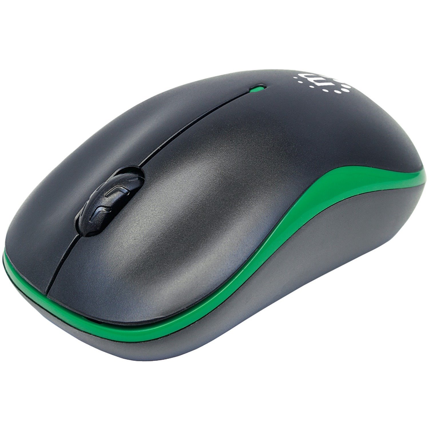 Manhattan Success Wireless Mouse, Black/Green, 1000dpi, 2.4Ghz (up to 10m), USB, Optical, Three Button with Scroll Wheel, USB micro receiver, AA battery (included), Low friction base, Three Year Warranty, Blister