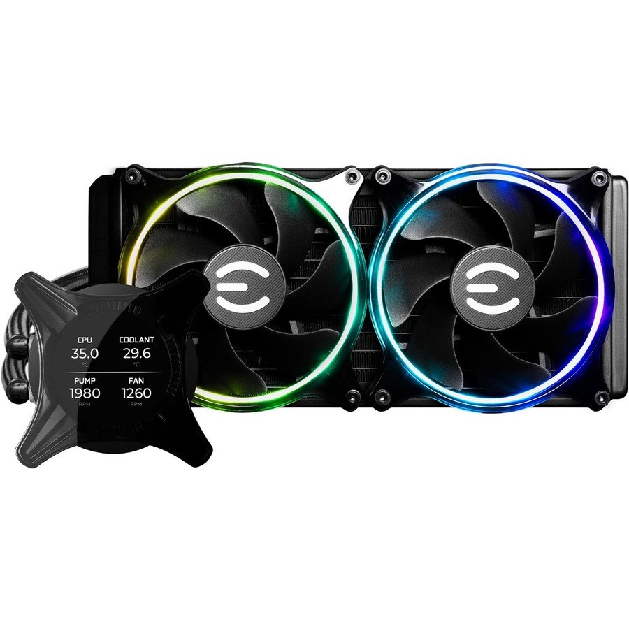 EVGA CLCx 240mm All-in-One LCD CPU Liquid Cooler, 2x 120mm PWM ARGB Fans, Intel, AMD, 5 YR Warranty, 400-HY-CX24-V1