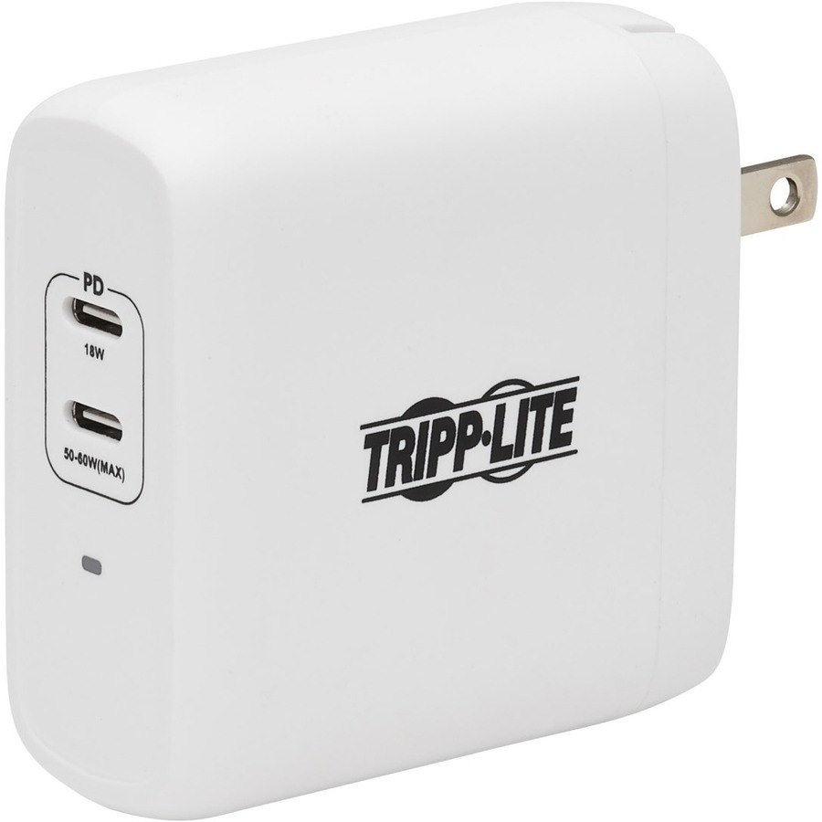 Eaton Tripp Lite Series Dual-Port Compact USB-C Wall Charger - GaN Technology, 68W PD Charging (50W+18W), White