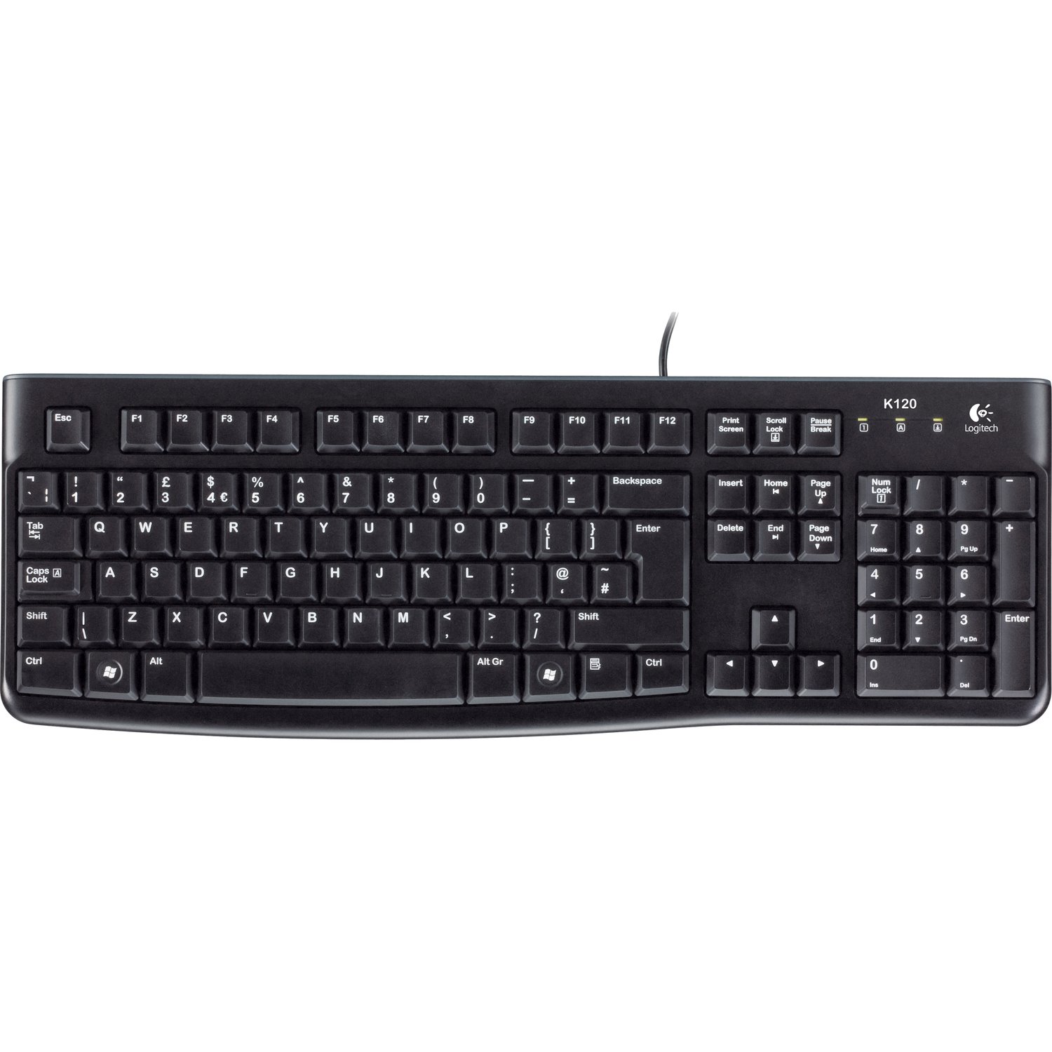 Logitech K120 Keyboard - Cable Connectivity - USB Interface - Black