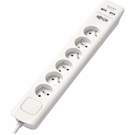 Eaton Tripp Lite Series 6-Outlet Surge Protector with USB Charging - French Type E Outlets, 220-250V, 16A, 1.8 m Cord, Type E Plug, White