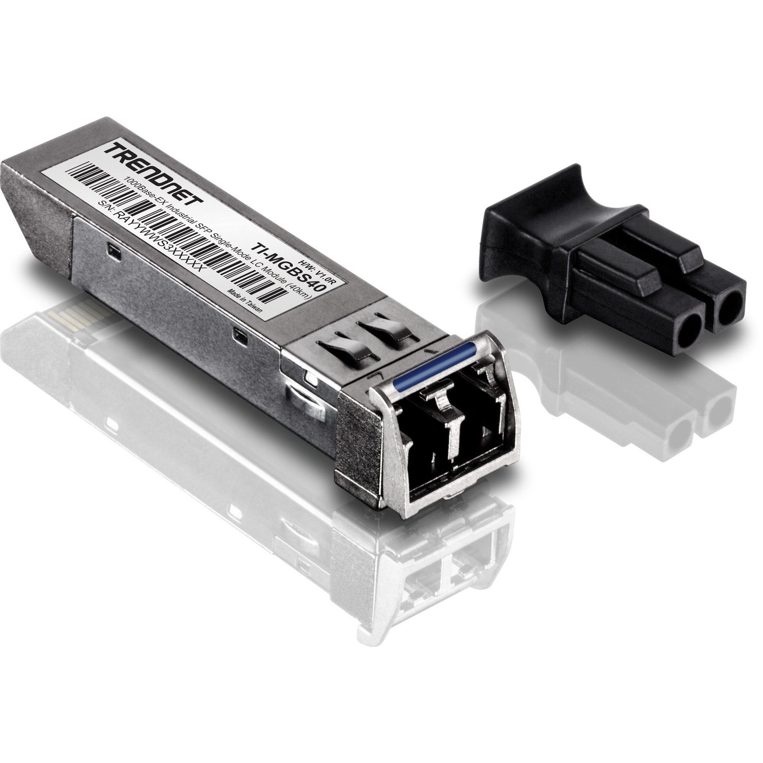 TRENDnet SFP to RJ45 Industrial Single-Mode LC Module; TI-MGBS40; Up to 2 km (1.2 miles); 1000Base-EX Industrial SFP; IEEE 802.3z Gigabit Ethernet; Data Rates of up to 1.25Gbps; Lifetime Protection