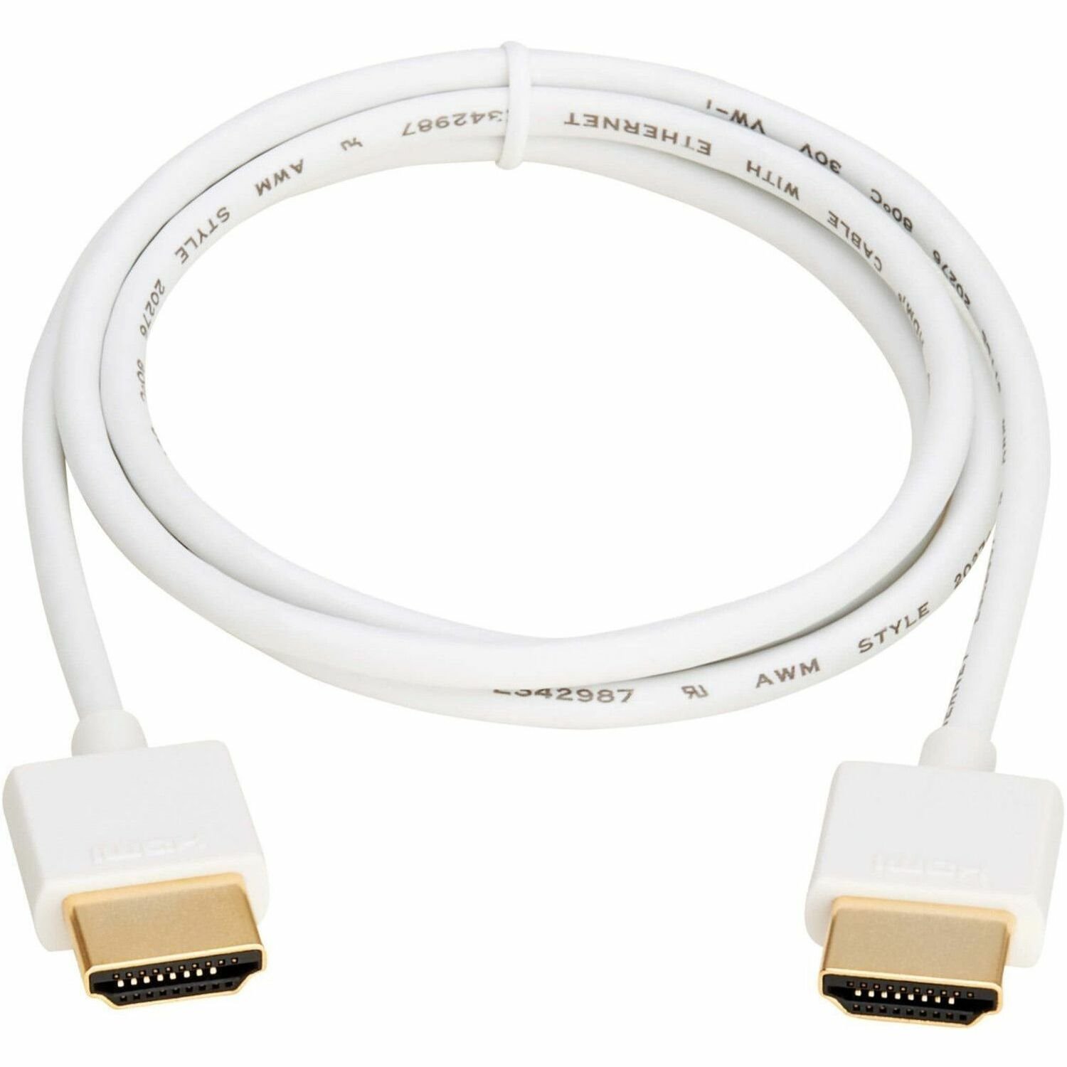 Eaton Tripp Lite Series Slim High-Speed HDMI Cable with Ethernet and Digital Video with Audio, UHD 4K 60 Hz (M/M), White, 3 ft. (0.9 m)