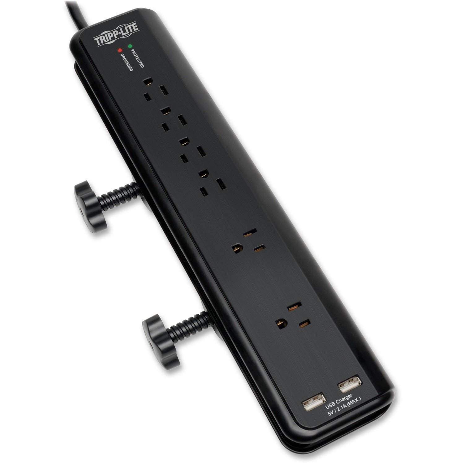 Eaton Tripp Lite Series Protect It! 6-Outlet Clamp-Mount Surge Protector, 6 ft. (1.83 m) Cord, 2100 Joules, 2 x USB Charging ports (2.1A total)