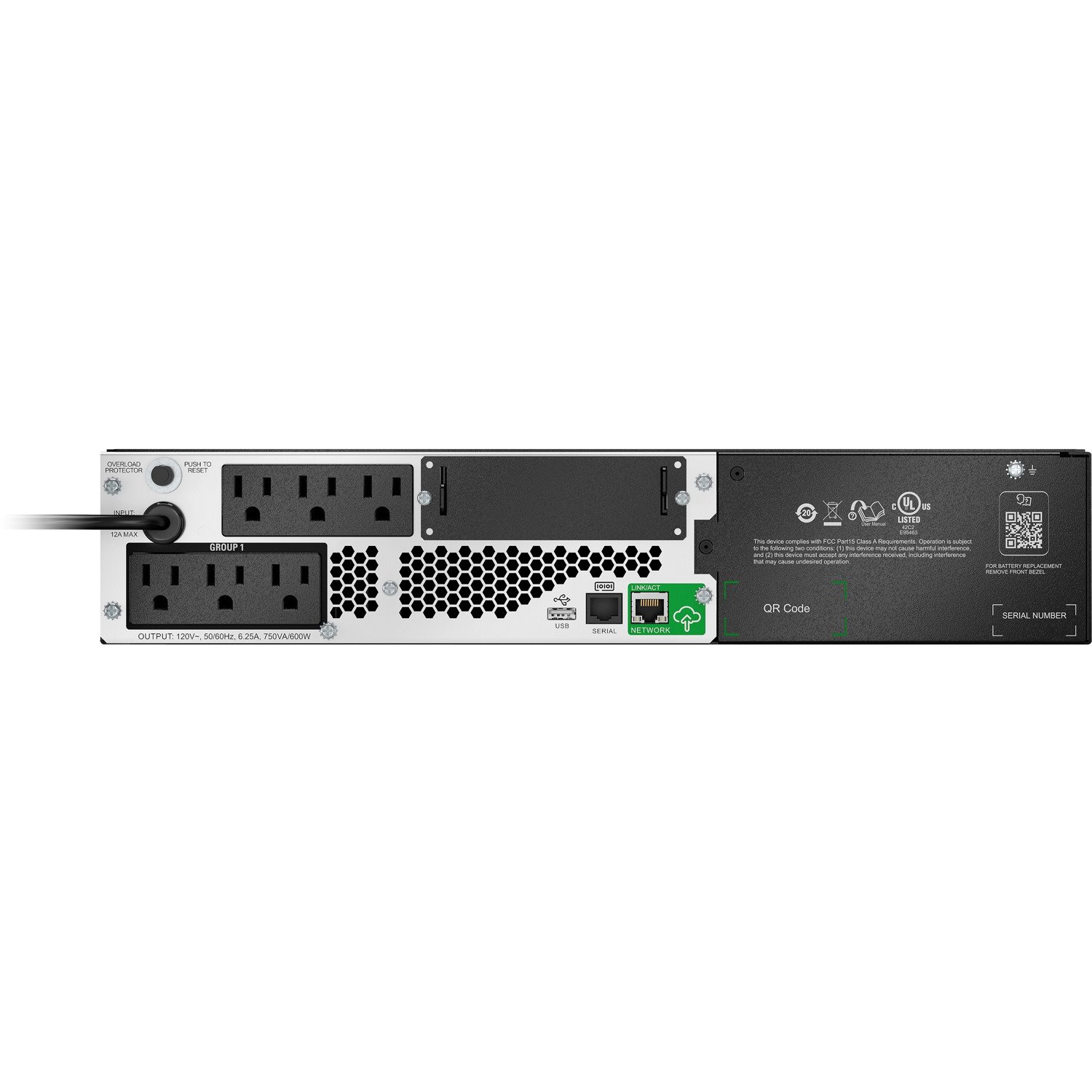 APC Smart-UPS, Line Interactive, 750VA, Lithium-ion, Rack/Tower, 2U, 120V, 6x NEMA 5-15R outlets, SmartConnect Port+SmartSlot, Short Depth, AVR, LCD