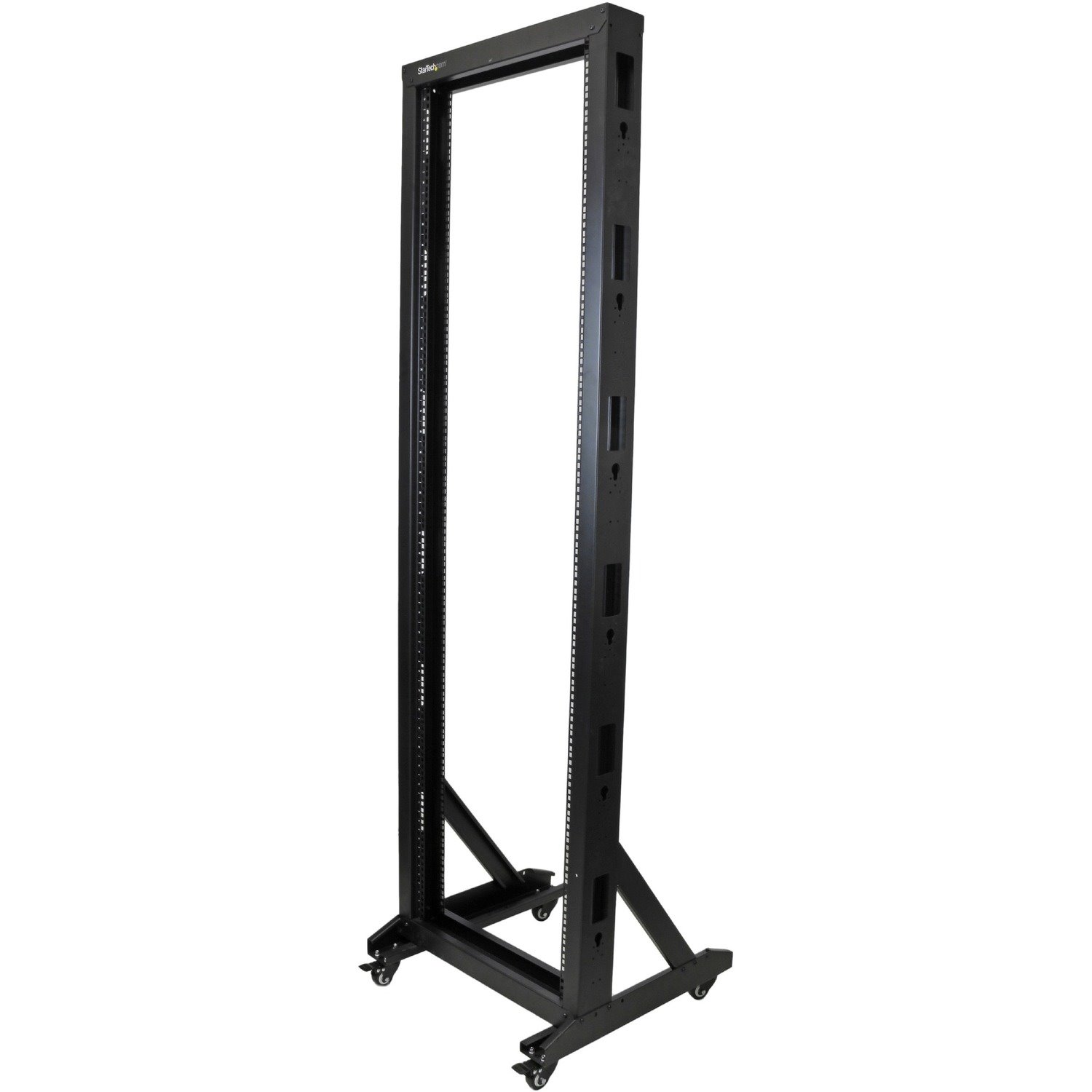 StarTech.com 2-Post 42U Mobile Open Frame Server Rack, Two Post 19in Network Rack with Casters, Rolling Open Rack for AV/Data/IT Equipment